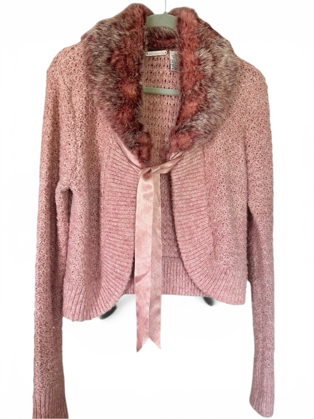 Pandemonium- Faux-Fur Trim Pink Knit Cardigan Sweater - Beautiful!